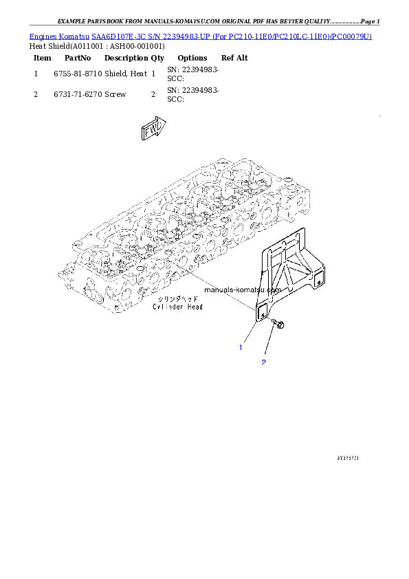 Protected: SAA6D107E-3C S/N 22394983-UP (For PC210-11E0/PC210LC-11E0) Partsbook