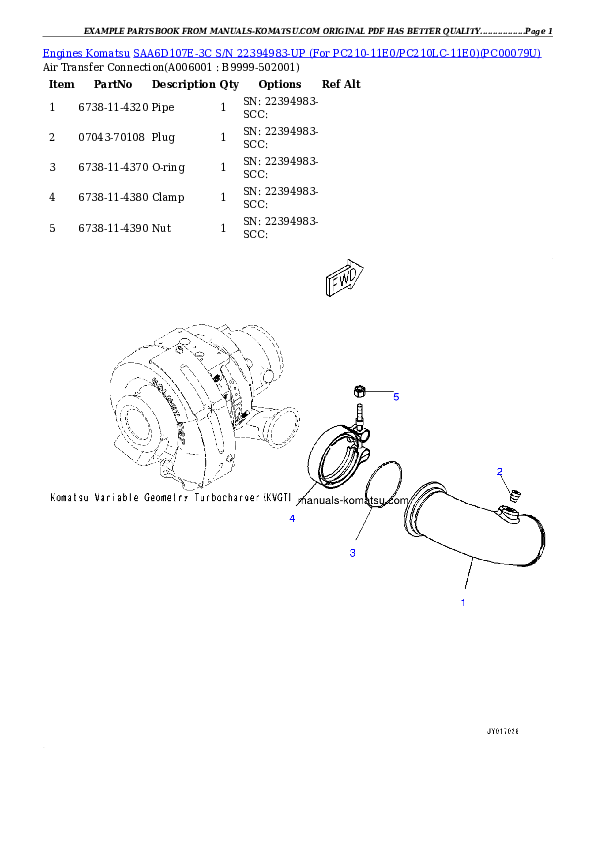 Protected: SAA6D107E-3C S/N 22394983-UP (For PC210-11E0/PC210LC-11E0) Partsbook