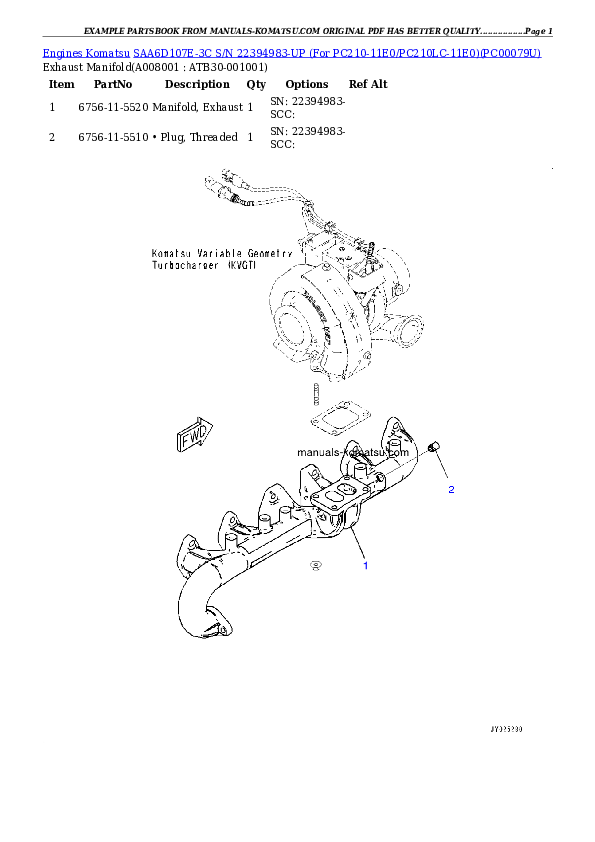 Protected: SAA6D107E-3C S/N 22394983-UP (For PC210-11E0/PC210LC-11E0) Partsbook