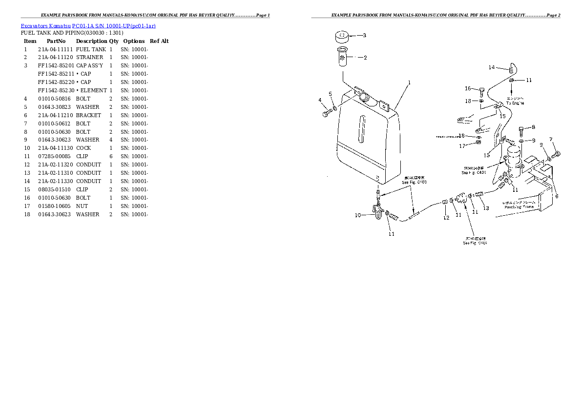 PC01-1A S/N 10001-UP Partsbook