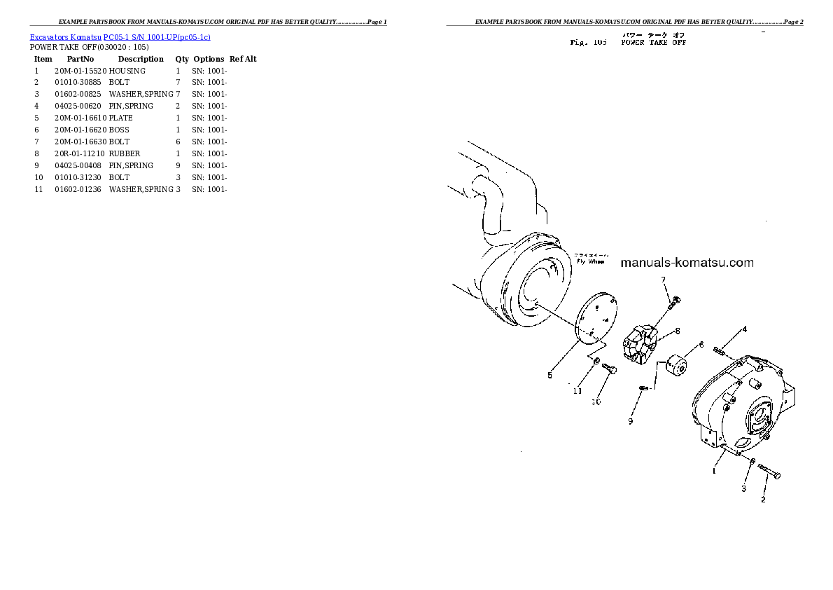 PC05-1 S/N 1001-UP Partsbook