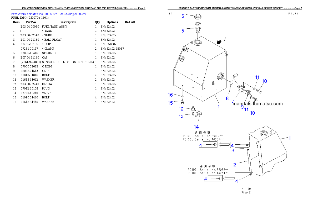 Protected: PC100-5S S/N 32402-UP Partsbook