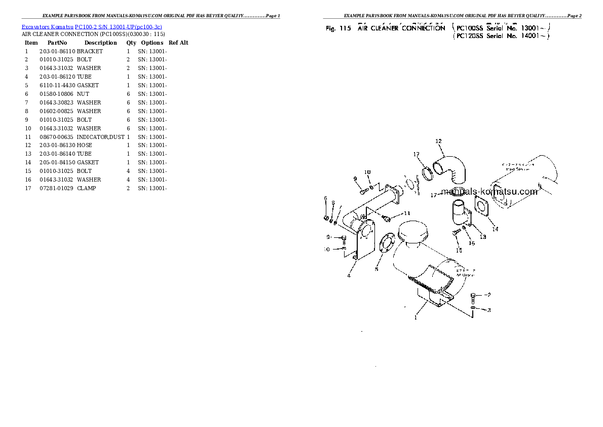 PC100-2 S/N 13001-UP Partsbook