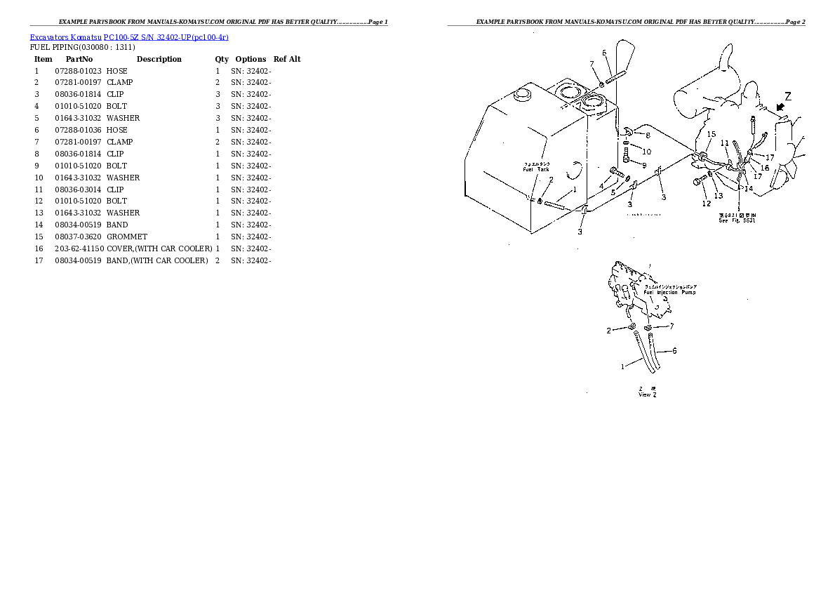 Protected: PC100-5Z S/N 32402-UP Partsbook