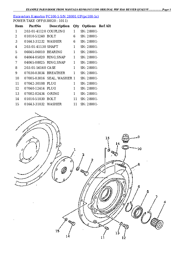 PC100-5 S/N 28001-UP Partsbook