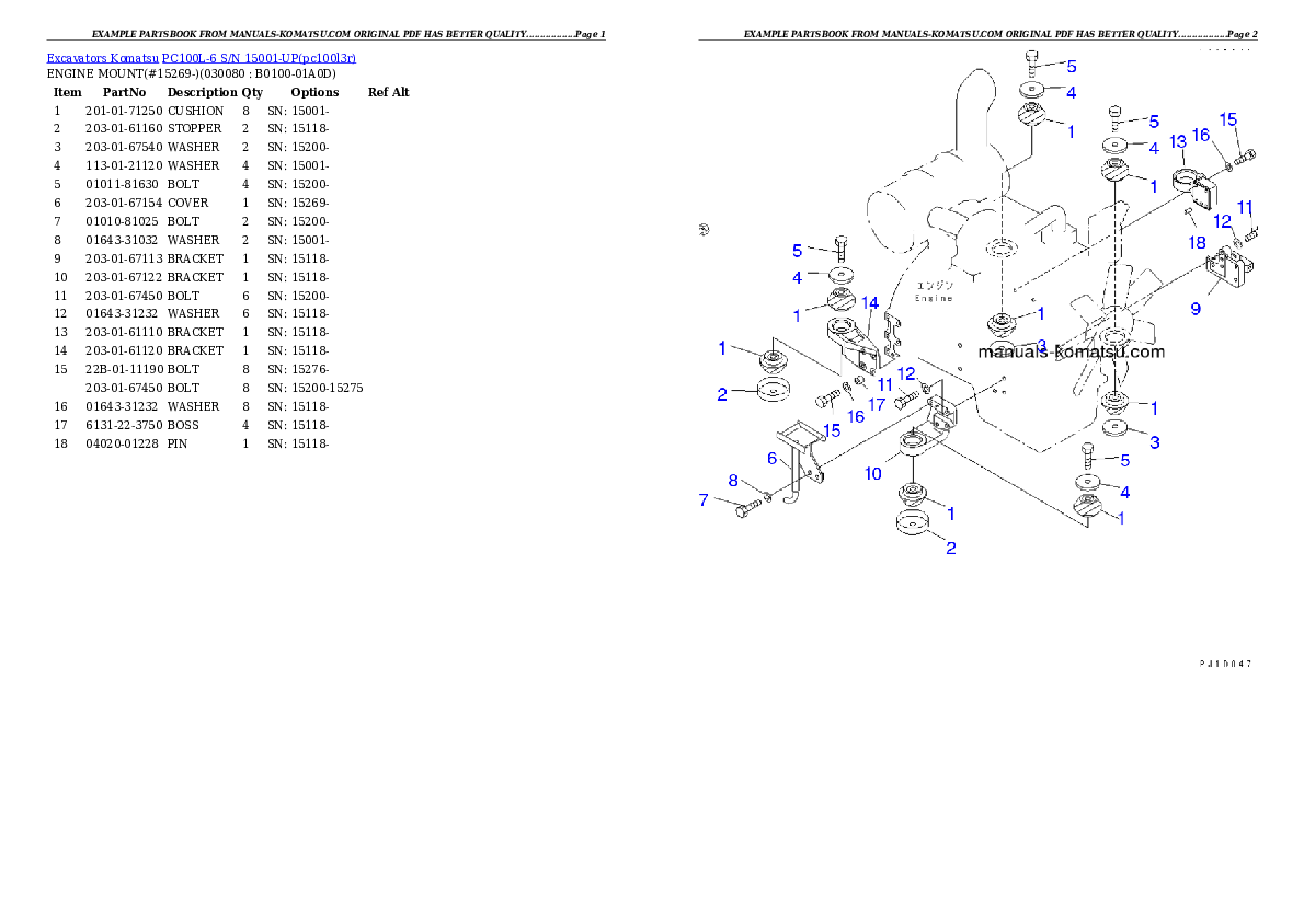 Protected: PC100L-6 S/N 15001-UP Partsbook