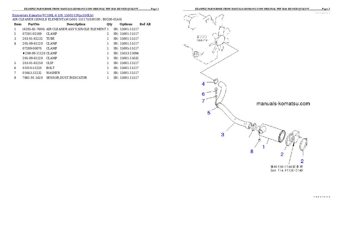 Protected: PC100L-6 S/N 15001-UP Partsbook