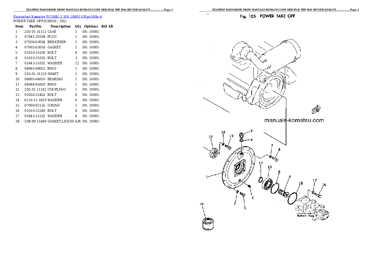 PC100U-2 S/N 10001-UP Partsbook