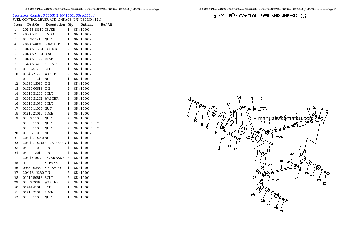 PC100U-2 S/N 10001-UP Partsbook