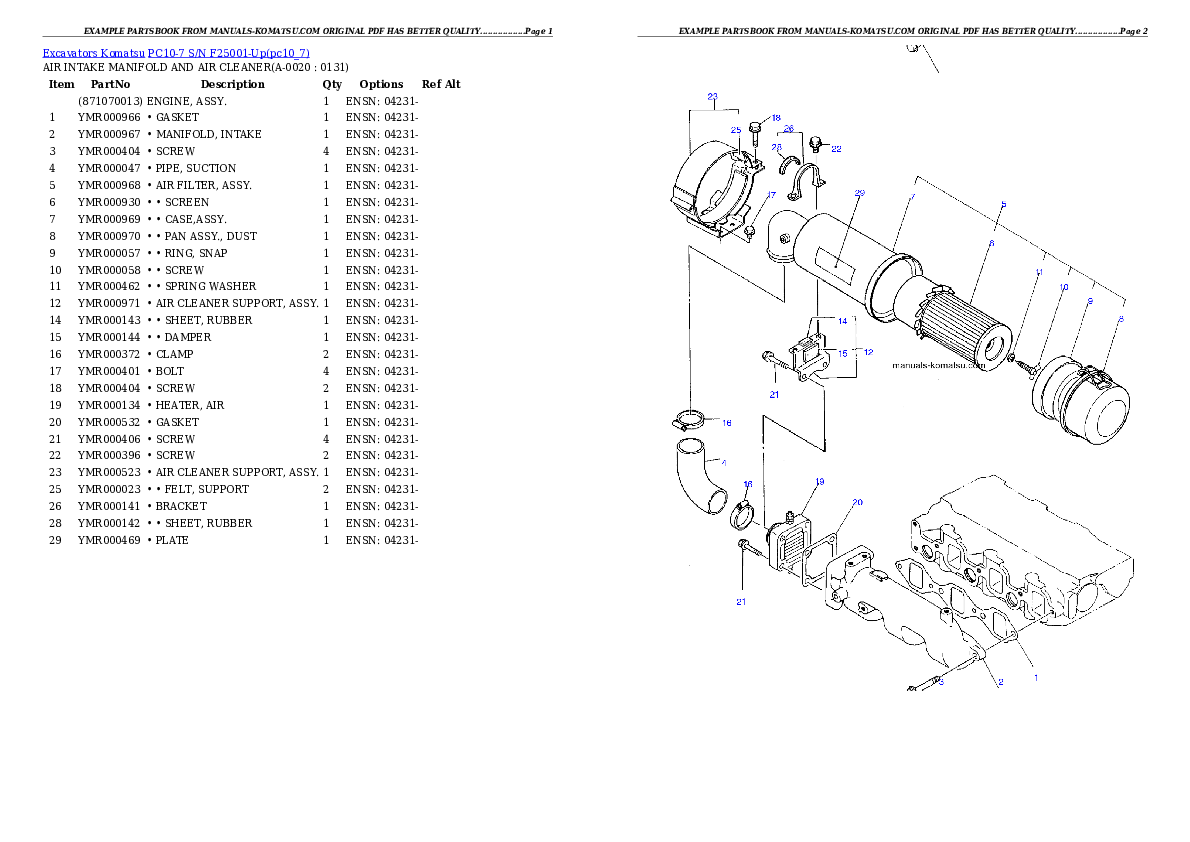 PC10-7 S/N F25001-Up Partsbook