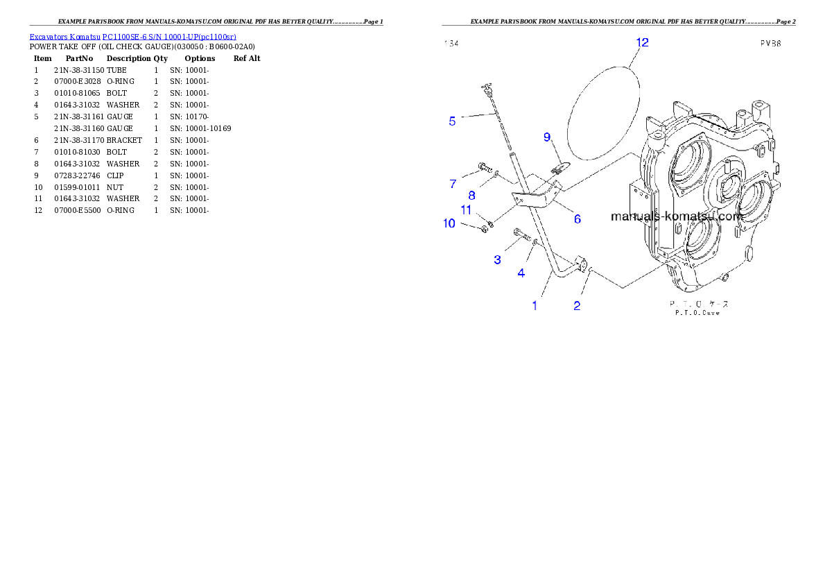 Protected: PC1100SE-6 S/N 10001-UP Partsbook