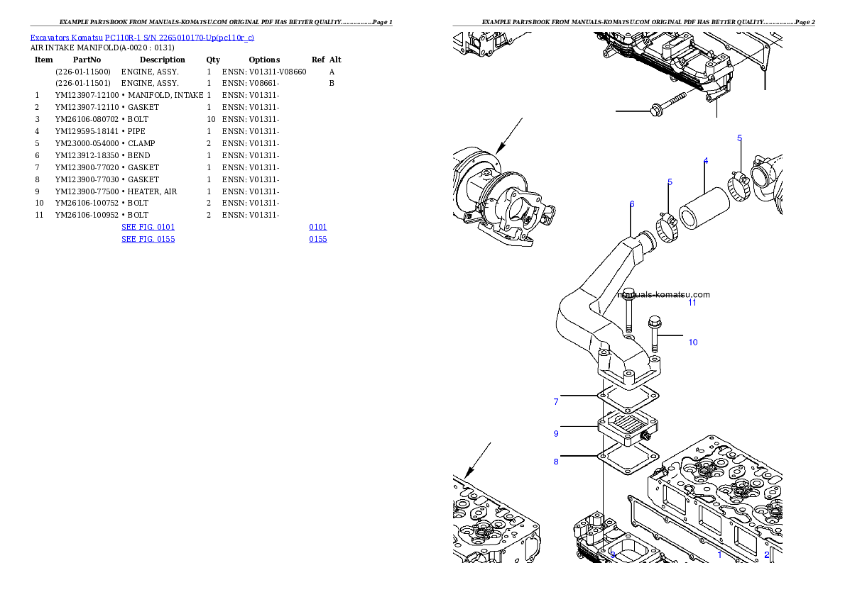 PC110R-1 S/N 2265010170-Up Partsbook