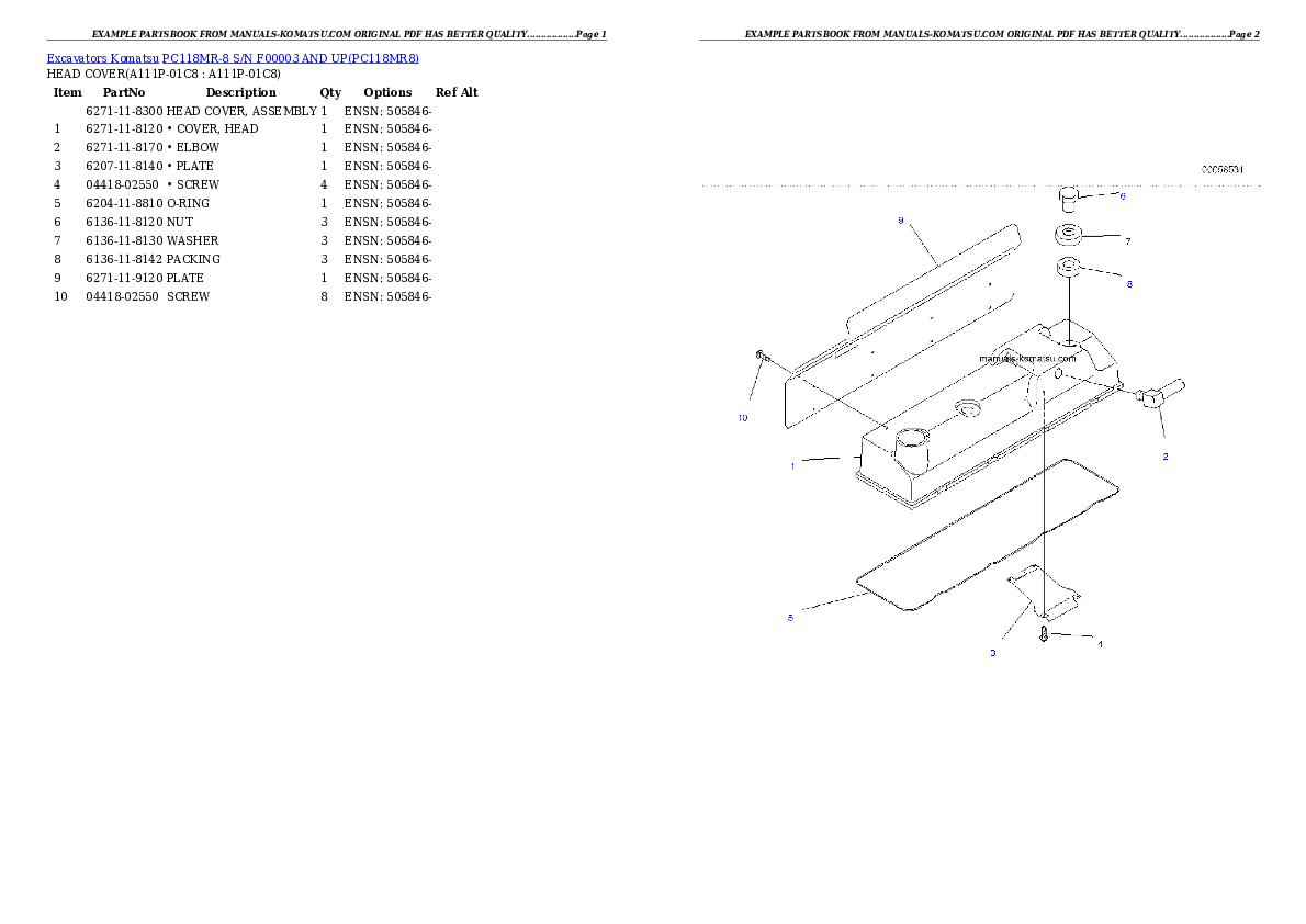 Protected: PC118MR-8 S/N F00003 AND UP Partsbook
