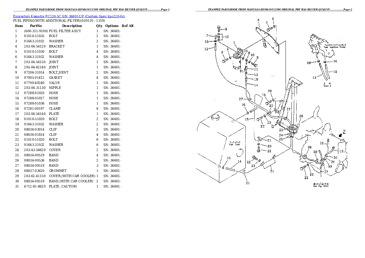Protected: PC120-5C S/N 36601-UP (Custom Spec.) Partsbook