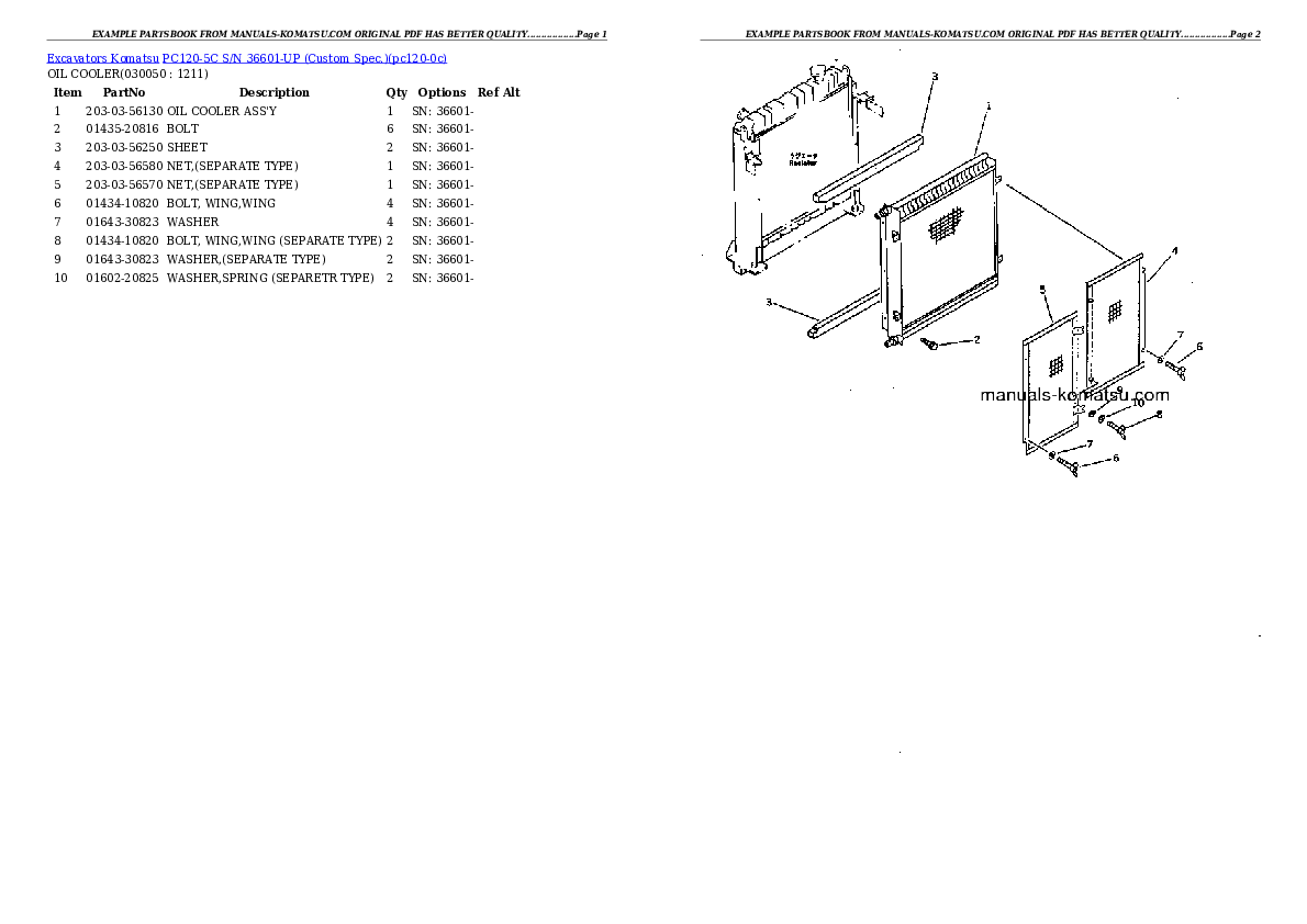 Protected: PC120-5C S/N 36601-UP (Custom Spec.) Partsbook