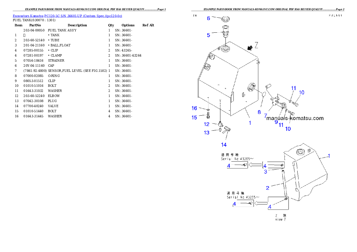 Protected: PC120-5C S/N 36601-UP (Custom Spec.) Partsbook