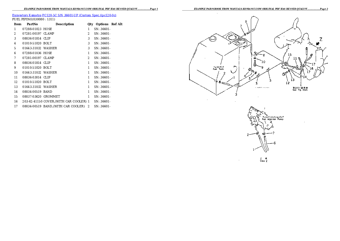 Protected: PC120-5C S/N 36601-UP (Custom Spec.) Partsbook