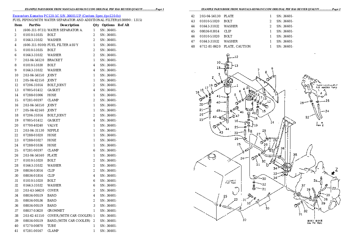 Protected: PC120-5C S/N 36601-UP (Custom Spec.) Partsbook