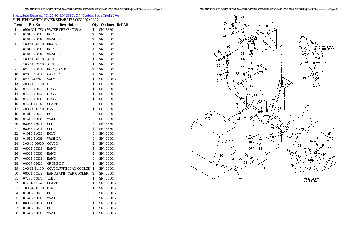 Protected: PC120-5C S/N 36601-UP (Custom Spec.) Partsbook