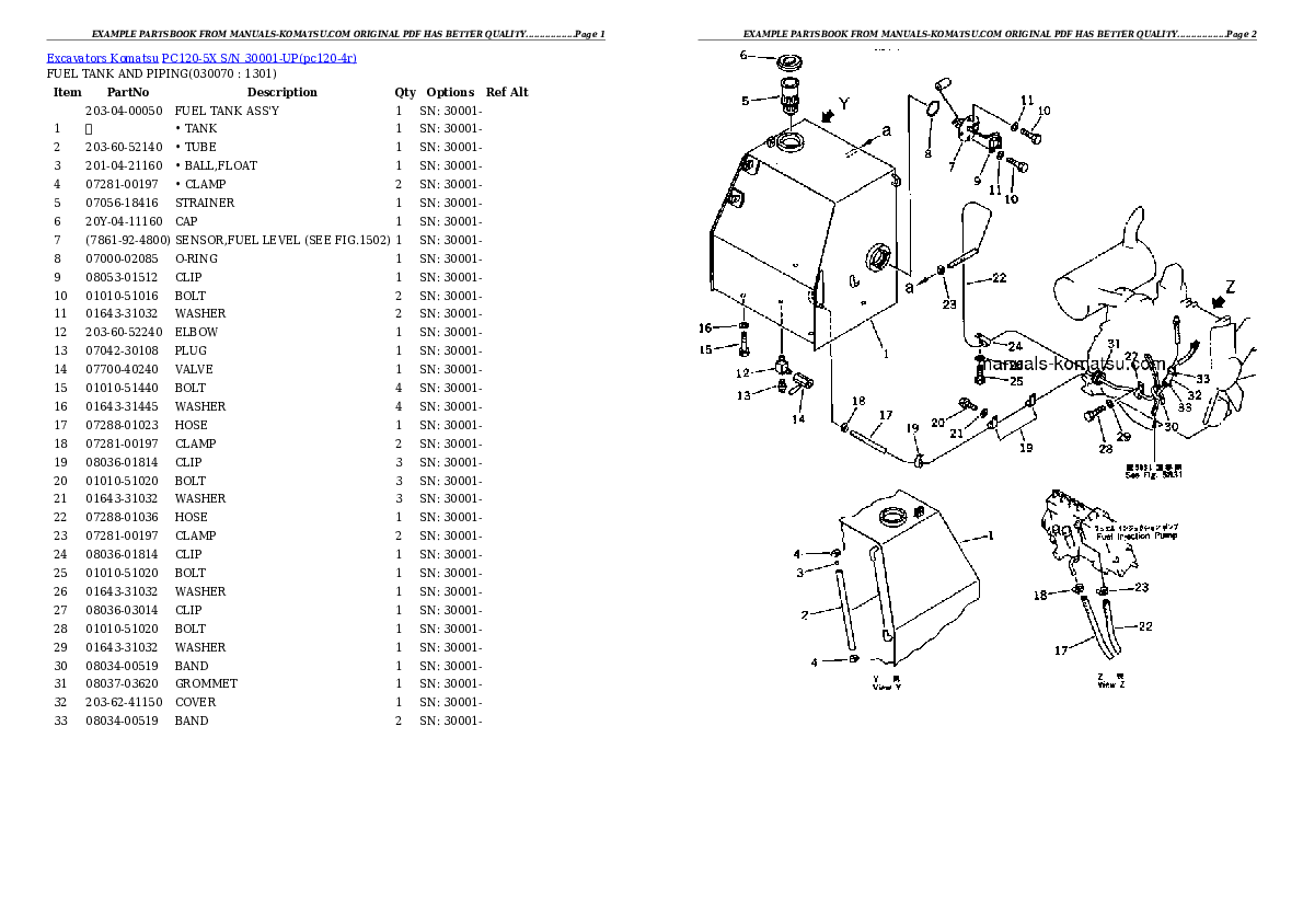 Protected: PC120-5X S/N 30001-UP Partsbook