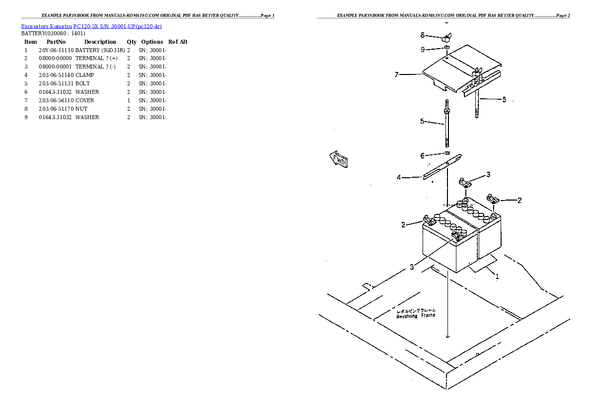 Protected: PC120-5X S/N 30001-UP Partsbook