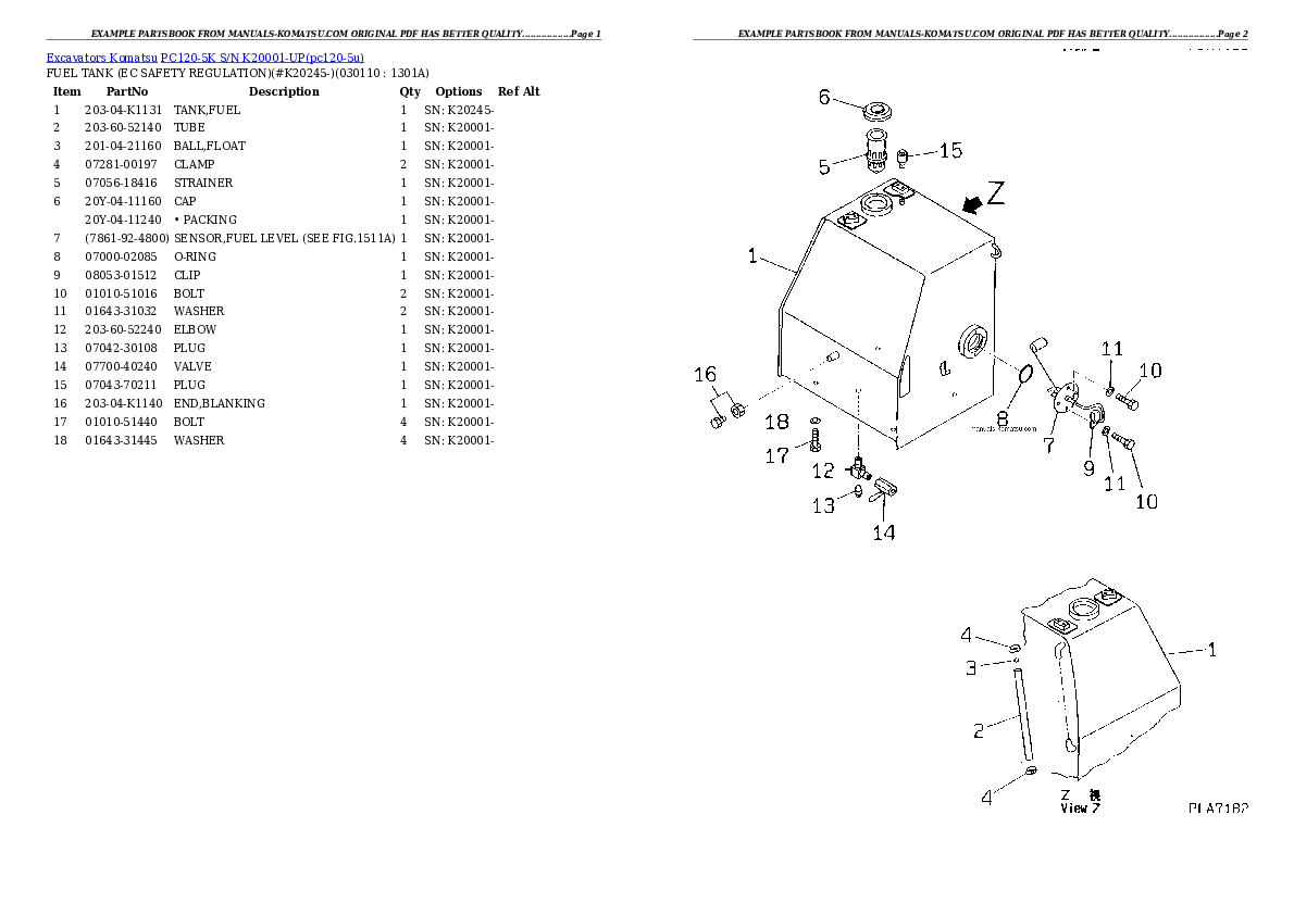 Protected: PC120-5K S/N K20001-UP Partsbook
