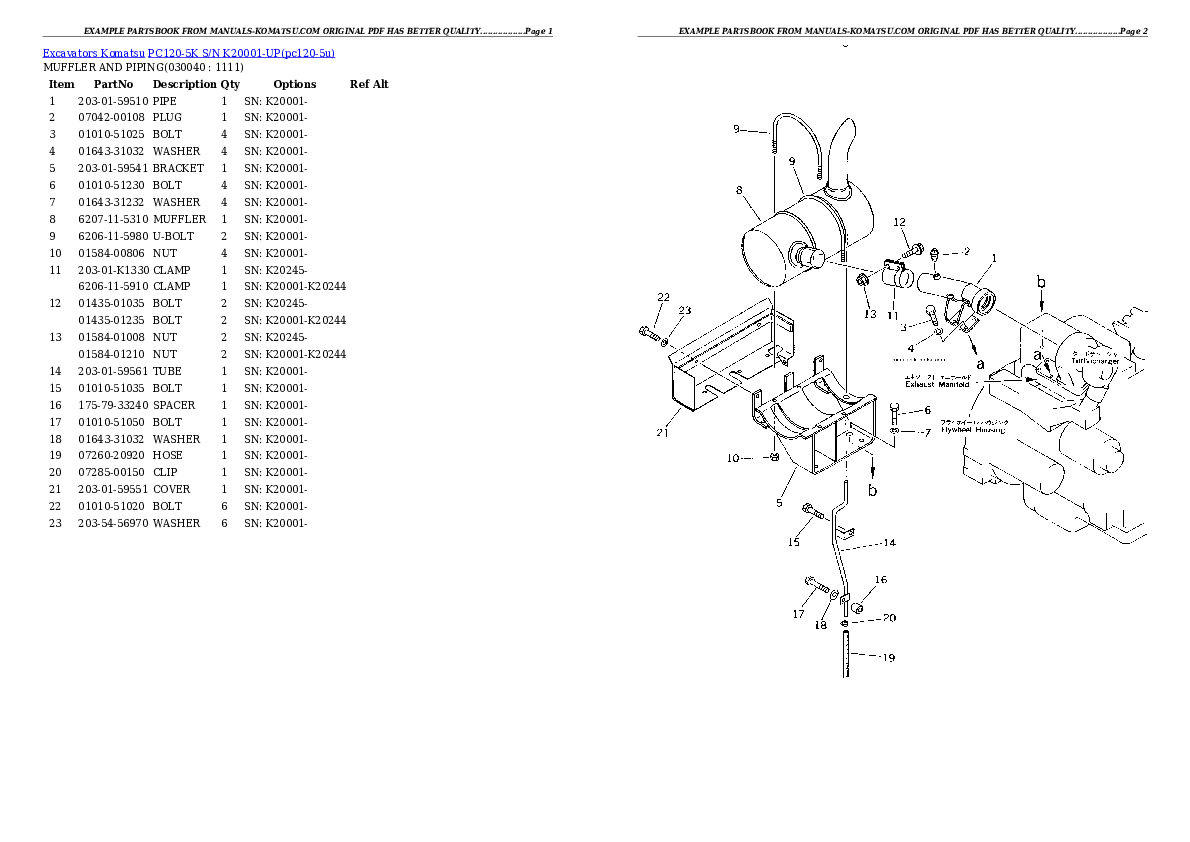 Protected: PC120-5K S/N K20001-UP Partsbook