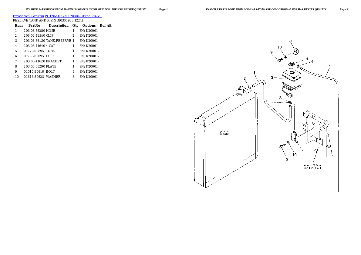 Protected: PC120-5K S/N K20001-UP Partsbook