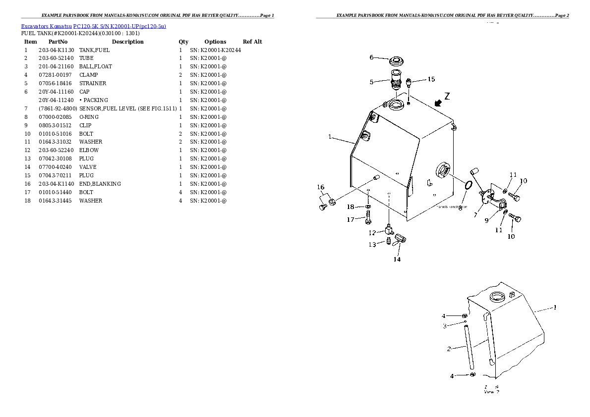 Protected: PC120-5K S/N K20001-UP Partsbook