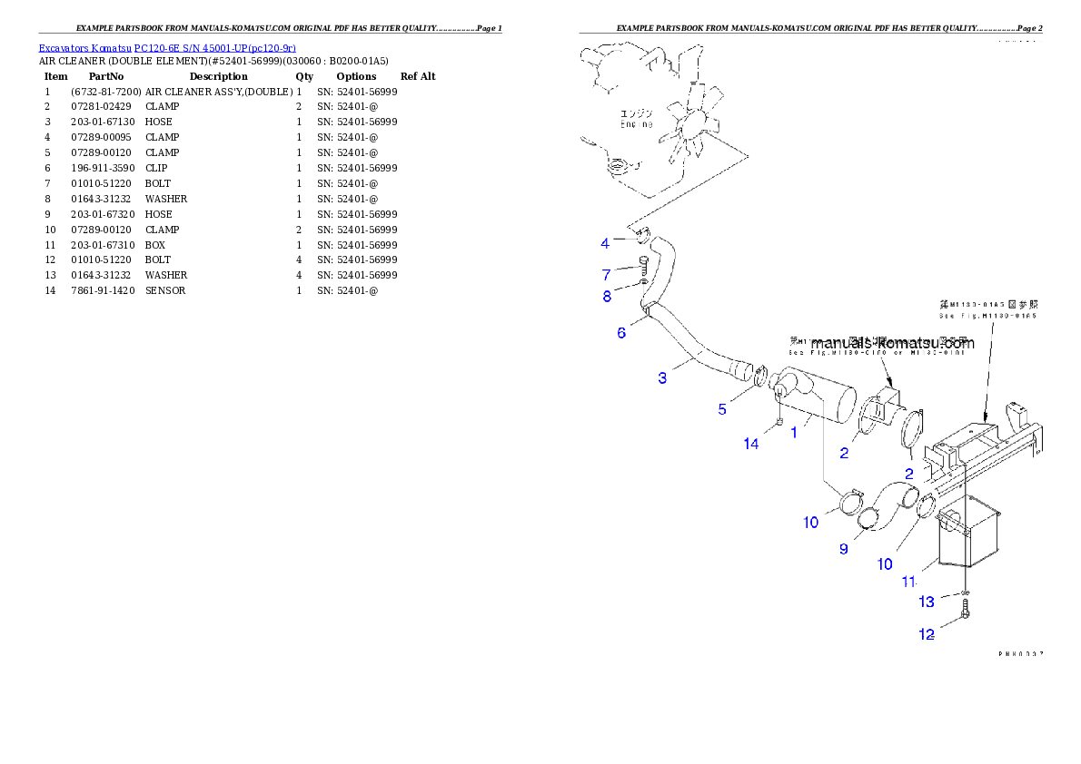 Protected: PC120-6E S/N 45001-UP Partsbook