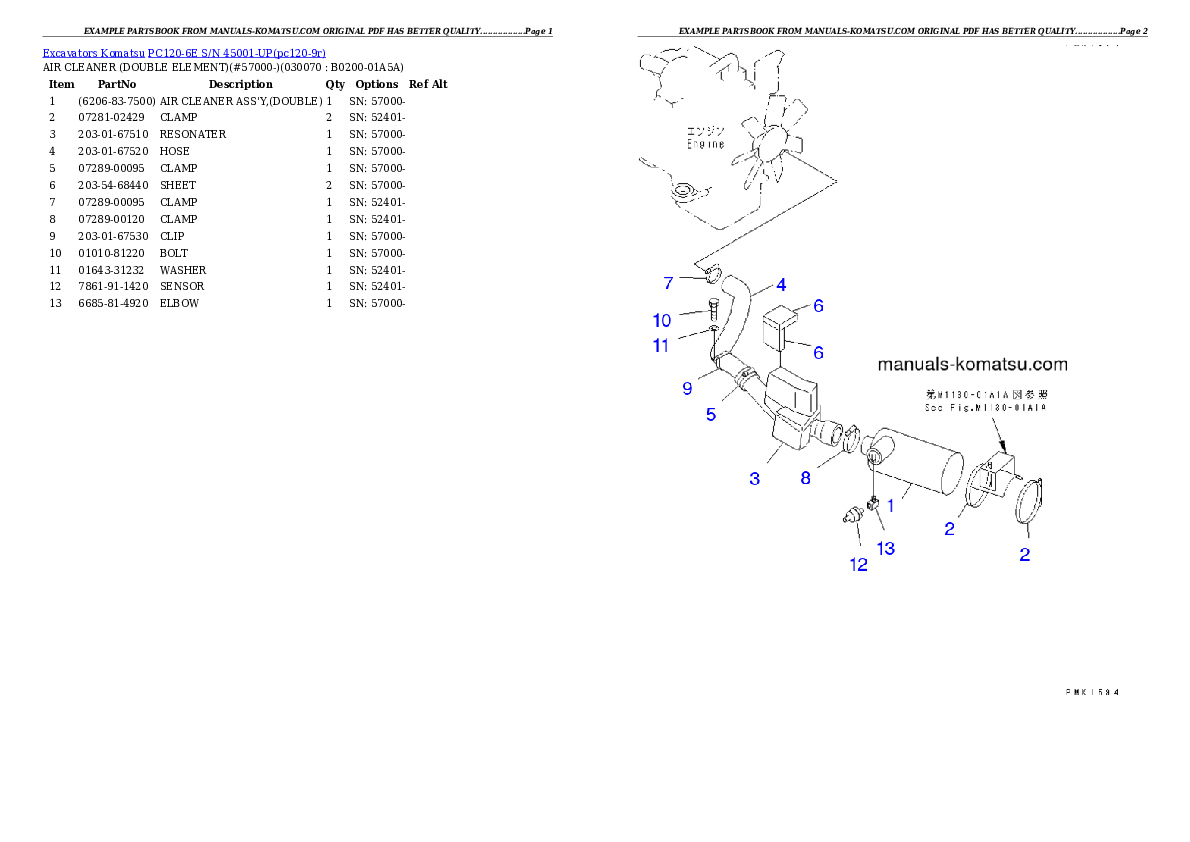 Protected: PC120-6E S/N 45001-UP Partsbook