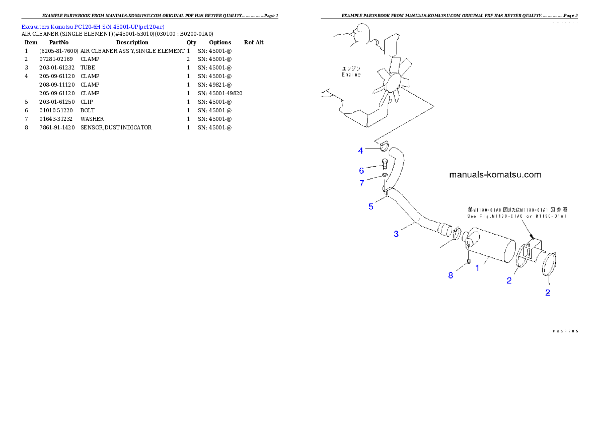 Protected: PC120-6H S/N 45001-UP Partsbook