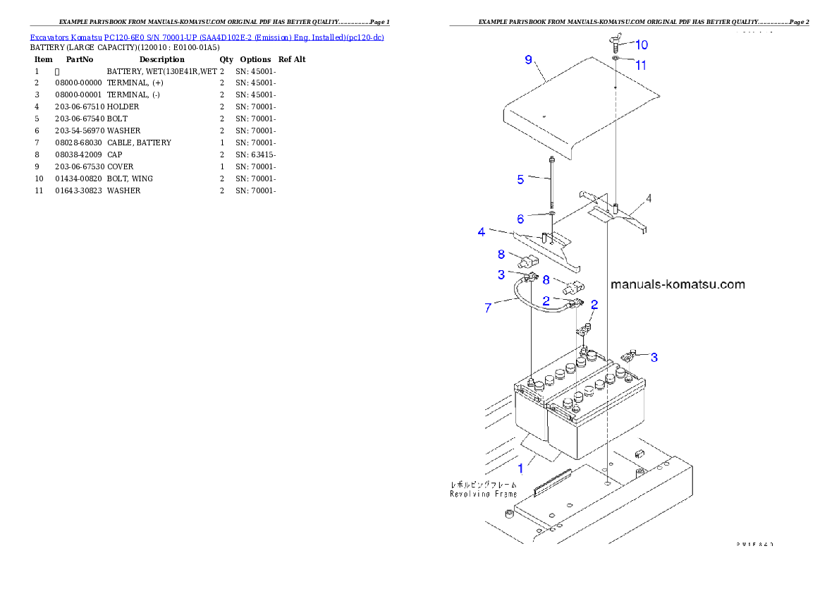 Protected: PC120-6E0 S/N 70001-UP (SAA4D102E-2 (Emission) Eng. Installed) Partsbook