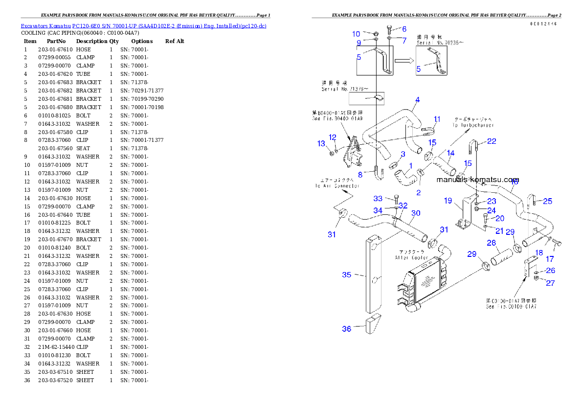 Protected: PC120-6E0 S/N 70001-UP (SAA4D102E-2 (Emission) Eng. Installed) Partsbook