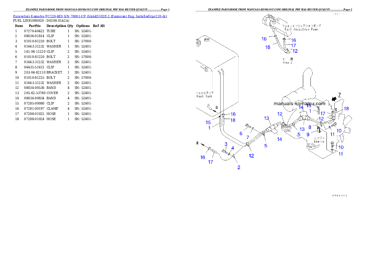 Protected: PC120-6E0 S/N 70001-UP (SAA4D102E-2 (Emission) Eng. Installed) Partsbook