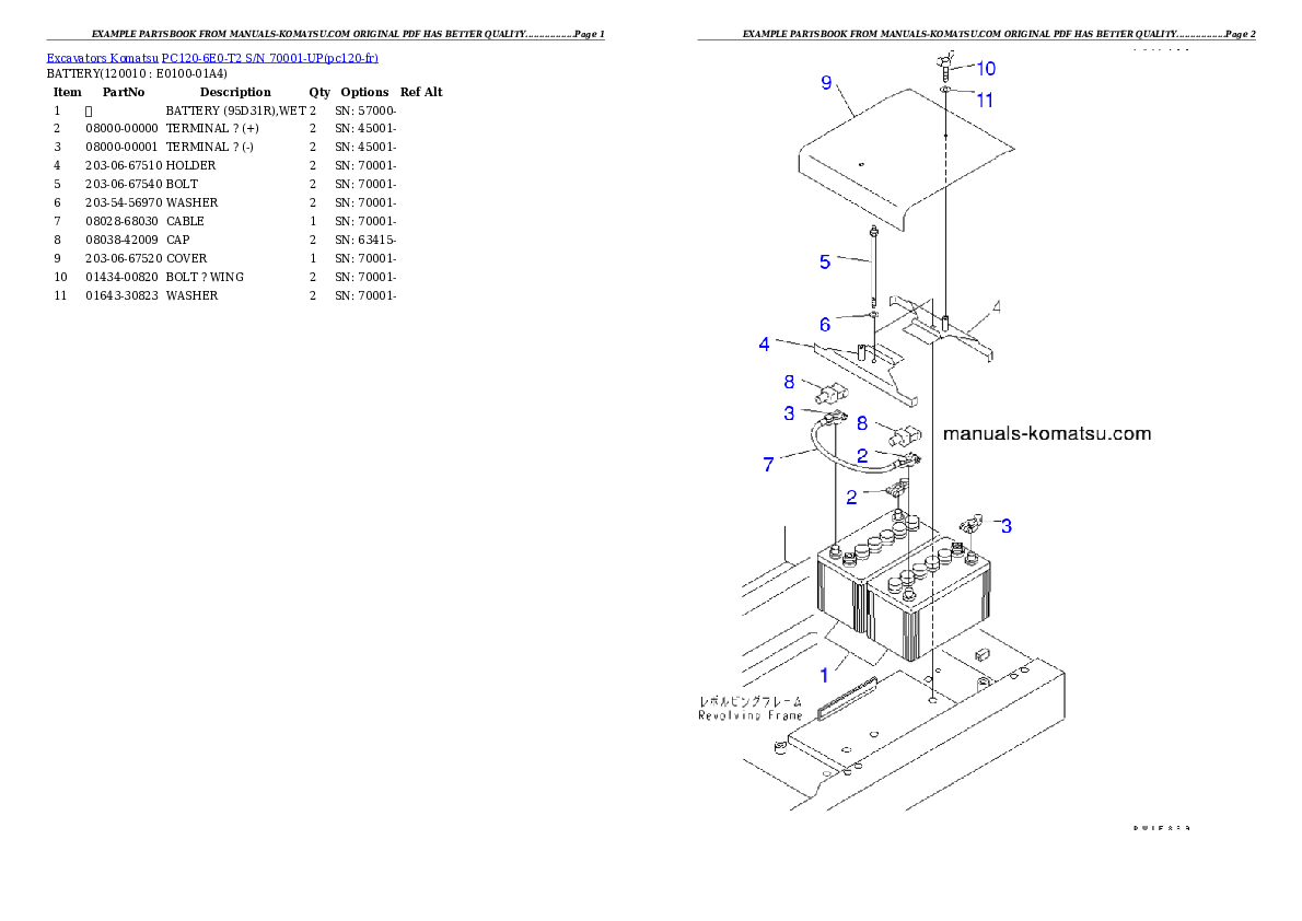 Protected: PC120-6E0-T2 S/N 70001-UP Partsbook