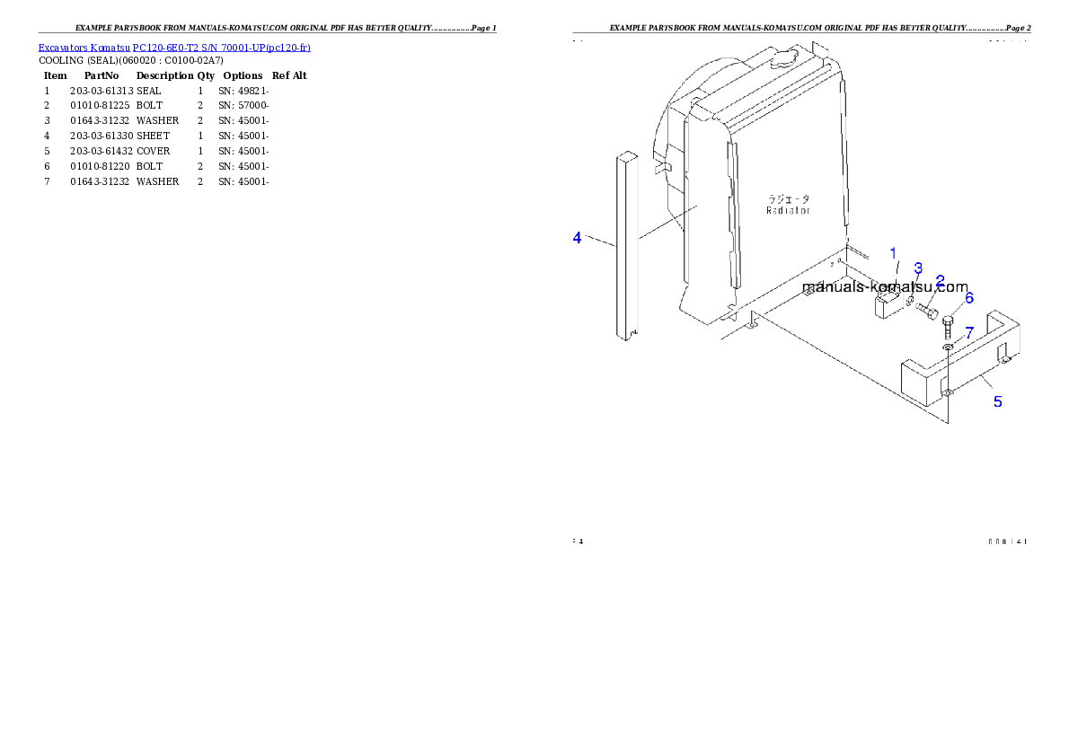 Protected: PC120-6E0-T2 S/N 70001-UP Partsbook