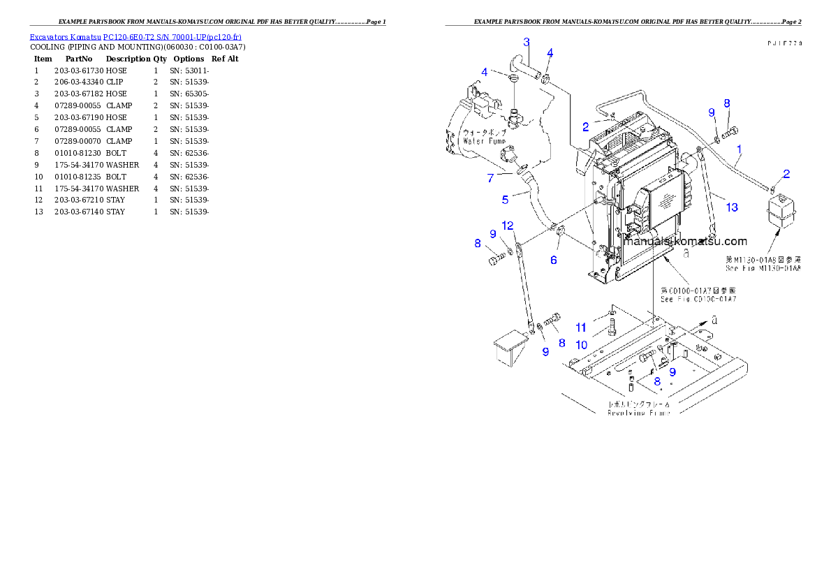 Protected: PC120-6E0-T2 S/N 70001-UP Partsbook