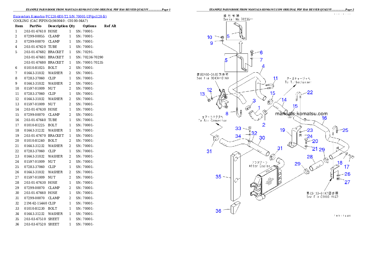 Protected: PC120-6E0-T2 S/N 70001-UP Partsbook
