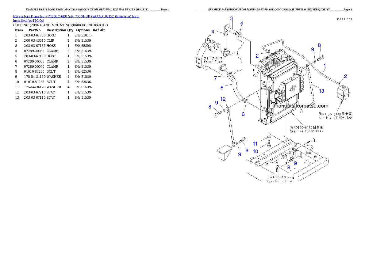 Protected: PC120LC-6E0 S/N 70001-UP (SAA4D102E-2 (Emission) Eng. Installed) Partsbook