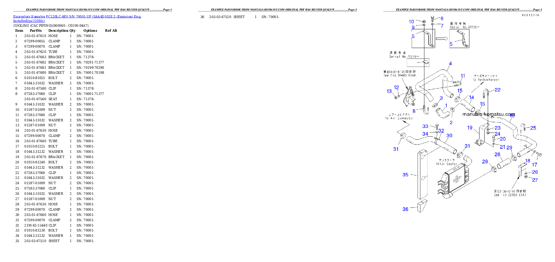 Protected: PC120LC-6E0 S/N 70001-UP (SAA4D102E-2 (Emission) Eng. Installed) Partsbook