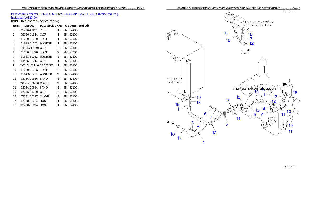 Protected: PC120LC-6E0 S/N 70001-UP (SAA4D102E-2 (Emission) Eng. Installed) Partsbook