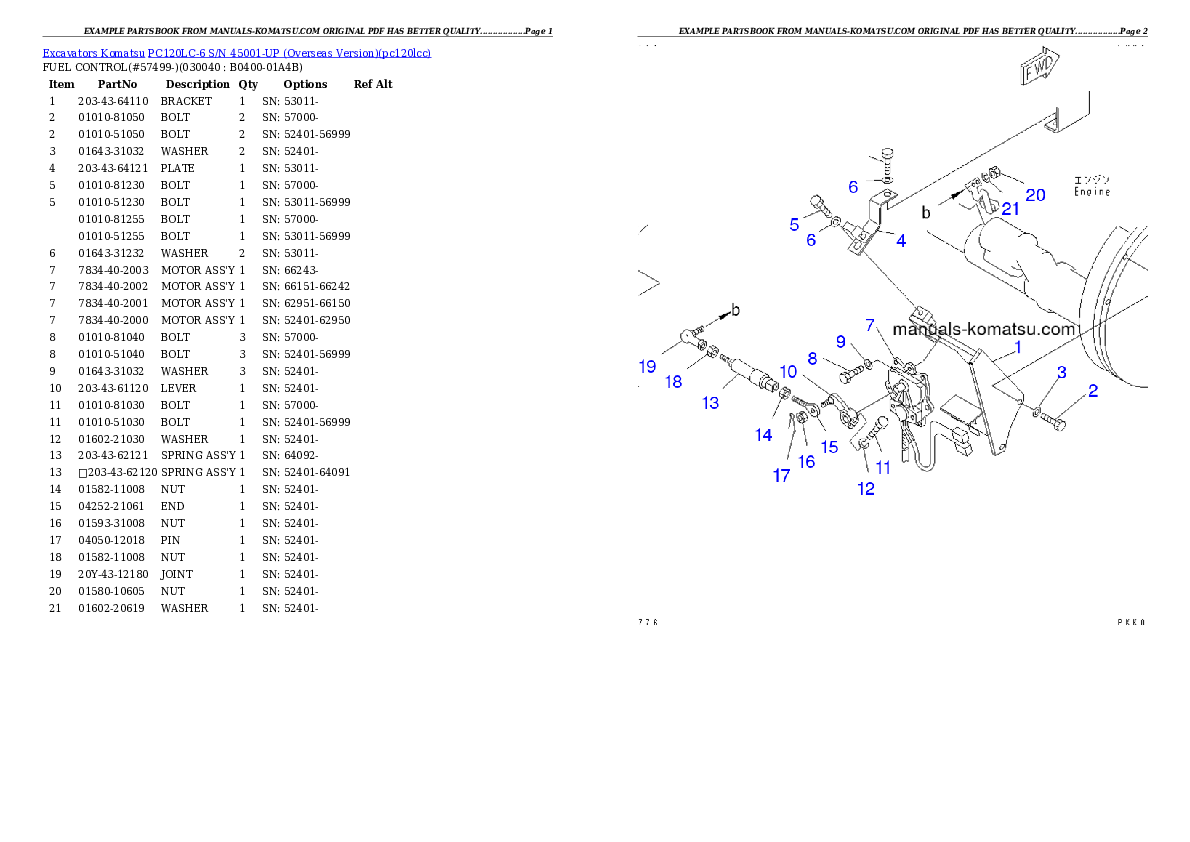 Protected: PC120LC-6 S/N 45001-UP (Overseas Version) Partsbook