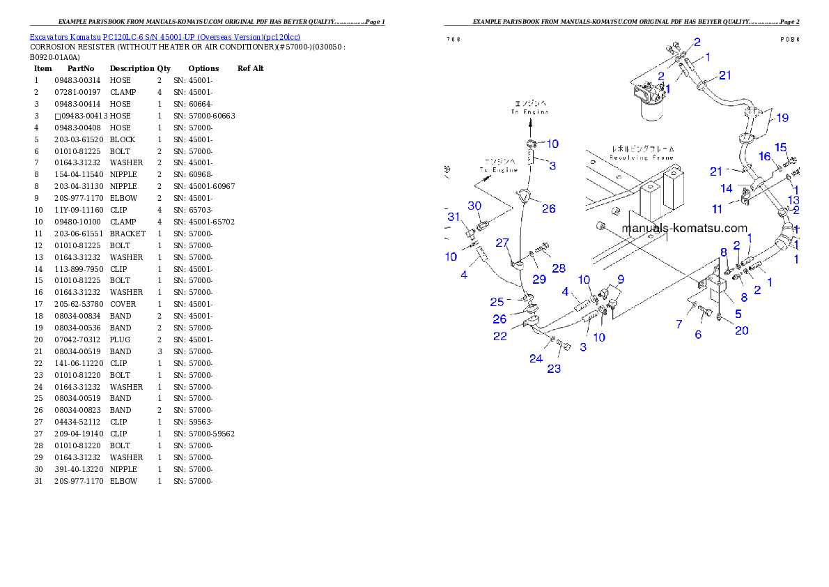 Protected: PC120LC-6 S/N 45001-UP (Overseas Version) Partsbook
