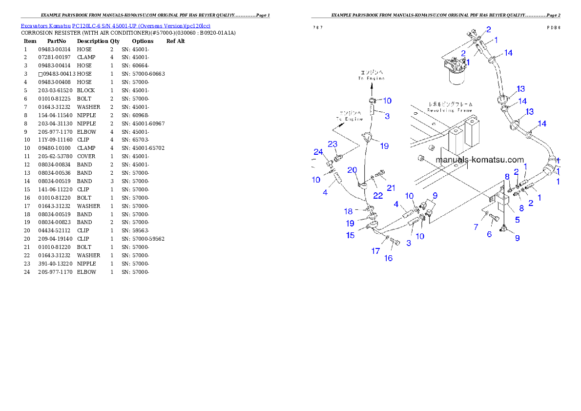 Protected: PC120LC-6 S/N 45001-UP (Overseas Version) Partsbook