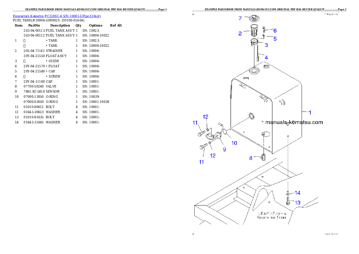 Protected: PC120SC-6 S/N 10001-UP Partsbook