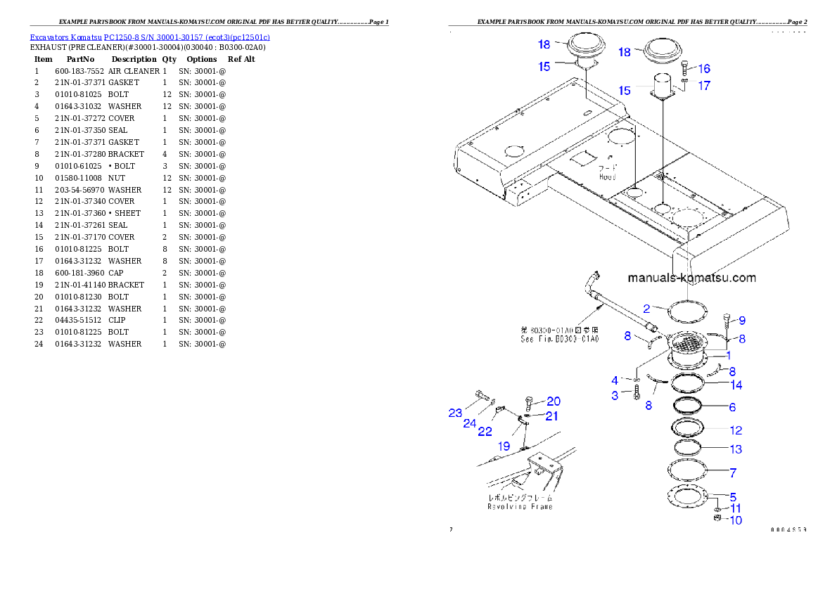 Protected: PC1250-8 S/N 30001-30157 (ecot3) Partsbook