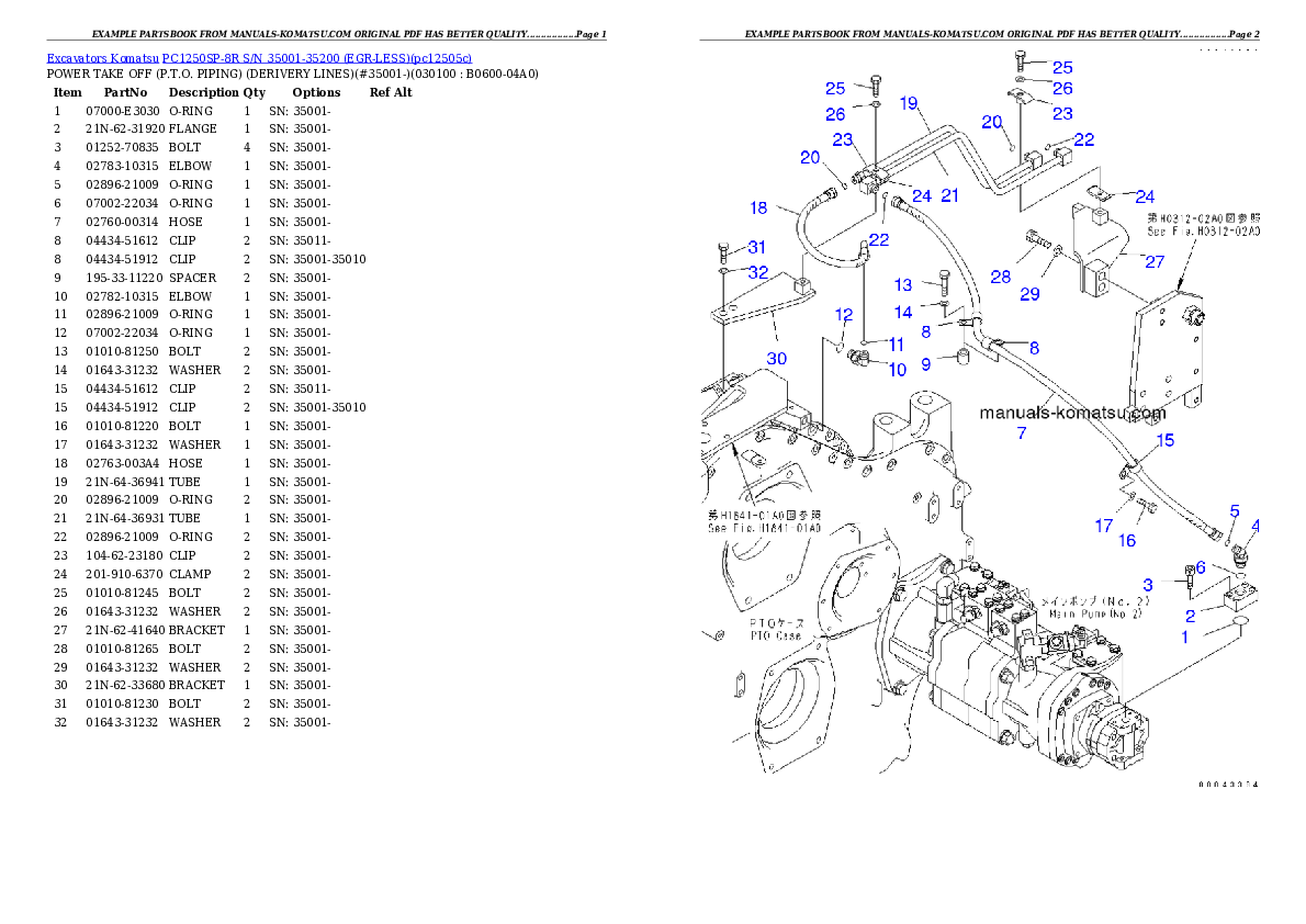 Protected: PC1250SP-8R S/N 35001-35200 (EGR-LESS) Partsbook
