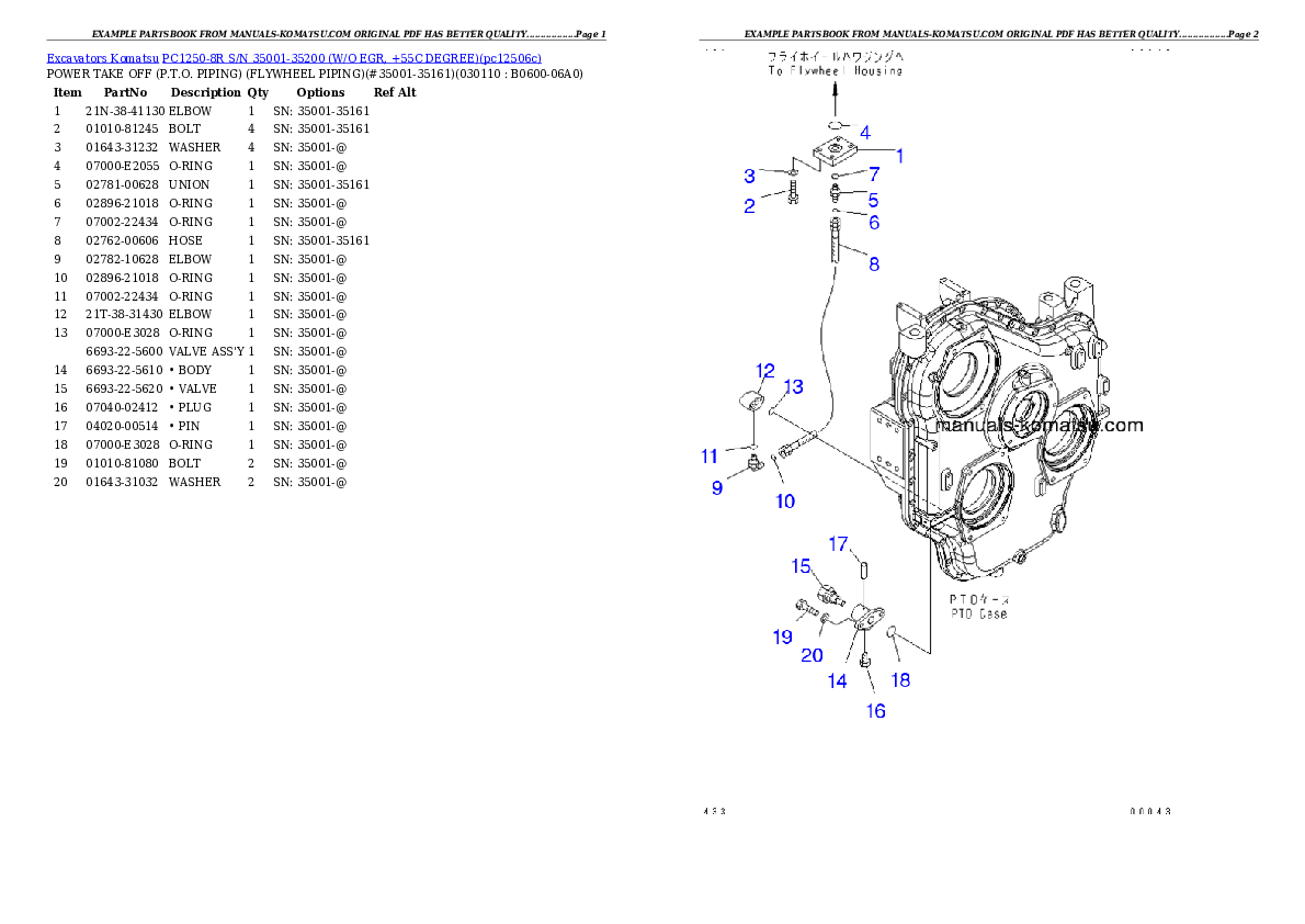 Protected: PC1250-8R S/N 35001-35200 (W/O EGR, +55C DEGREE) Partsbook