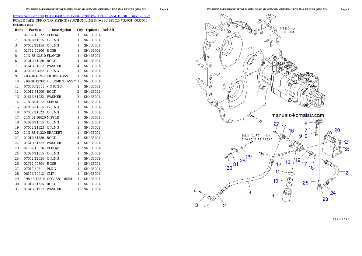 Protected: PC1250-8R S/N 35001-35200 (W/O EGR, +55C DEGREE) Partsbook